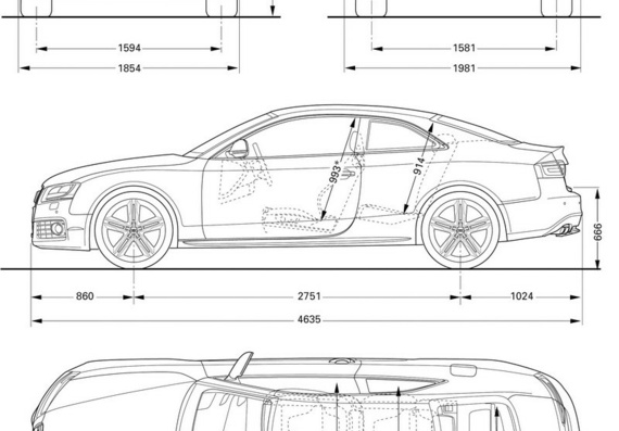 Audi S5 (Ауди С5) - чертежи (рисунки) автомобиля